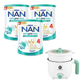 Mua Bộ 3 Lon sữa bột Nestlé NAN OPTIPRO PLUS 4 850g/lon với 5HMO Giúp tiêu hóa tốt + Tăng cường đề kháng Tặng Nồi lẩu điện (2 - 6 tuổi) tại Tiki...