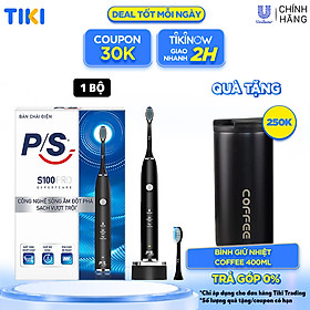 Mua Bàn Chải Điện P/S S100 PRO Trắng Răng Công Nghệ Sóng Âm Đen Nhám Chải Sạch Mảng Bám Tới 10X 1 Bộ tại Tiki Trading