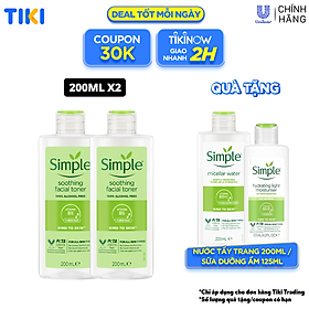 Mua Combo 2 Nước hoa hồng Simple Toner làm dịu và cân bằng độ ẩm cho da - lành tính không chứa cồn 200ml [Chính hãng độc quyền] tại Tiki Trading