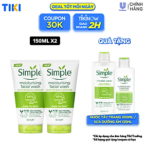 Mua Combo 2 sữa rửa mặt Simple giúp cấp ẩm, da trông khỏe và mịn màng - cho da khô nhạy cảm 150ml [CHÍNH HÃNG ĐỘC QUYỀN] [MỚI] tại Tiki Trading