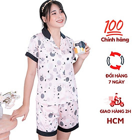 Mua Đồ bộ pijama lụa, đồ mặc nhà nữ Vilady - B137 kiểu đồ bộ ngắn họa tiết hình học siêu dễ thương, chất liêu lụa Pháp ( lụa latin) cao cấp - Màu...