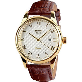 Mua Đồng hồ nam dây da Skmei 90TCK58 - Nâu Mặt trắng Viền vàng tại hoangkim store1