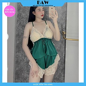 Mua Đồ Ngủ Hai Dây Phối Ren Sexy Quyến Rũ Có Mút Ngực Thương Hiệu Baw, Chất Liệu Lụa Satin Mát Mịn DN20 (hình thật shop tự chụp) - Xanh - ONE SIZE...