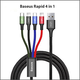 Mua Dây Cáp Sạc Nhanh Đa Năng 4 in 1 Baseus rapid series 4 in 1 (3.5A, 1.2M, Fast charge 4 in 1 Cable) - 2 đầu dùng cho iPhone - 1 đầu TypeC - 1...