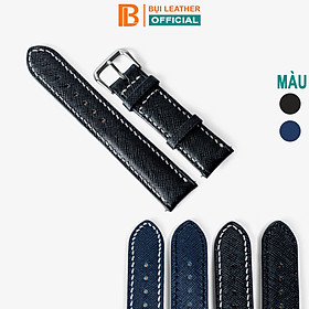 Mua Dây đồng hồ nam da Saffiano Bụi Leather D112 - Da bò thật khâu tay thủ công cao cấp - Bảo Hành 12 tháng - Đen chỉ trắng - 22mm tại BỤI LEATHER...