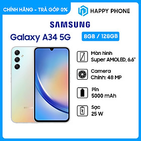 Mua Điện thoại Samsung Galaxy A34 5G (8GB/128GB) - Hàng chính hãng - ĐÃ KÍCH HOẠT BẢO HÀNH ĐIỆN TỬ - Bạc tại HAPPY PHONE
