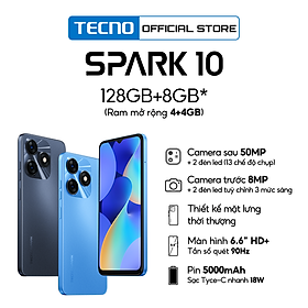 Mua Điện thoại Tecno SPARK 10 4GB/128GB - Camera 50MP | 5000 mAh | Sạc nhanh 18W | Cảm ứng vân tay - Hàng chính hãng - Đen tại Tecno Official Store
