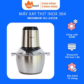 Mua Máy Xay Thịt Đa Năng Thân Inox Chopper Midimori GC-24338 (500W) - Đen - Hàng chính hãng tại Midimori Official Store