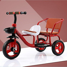 Mua [Siêu Phẩm]Xe đạp xích lô 3 bánh 2 ghế ngồi bọc da cao cấp cho bé - Đỏ, Đỏ tại Tổng kho gia dụng uy tín