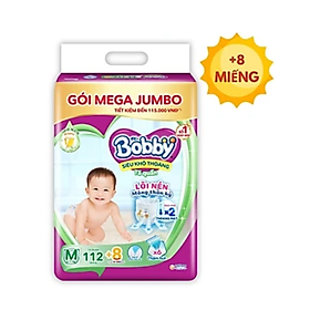 Mua [TẶNG THÊM MIẾNG] Tã/bỉm quần Bobby 3mm Mega Jumbo Gạo non Giảm nhiệt M112/L96/XL84/XXL76 - M112+8 tại Tiki Trading