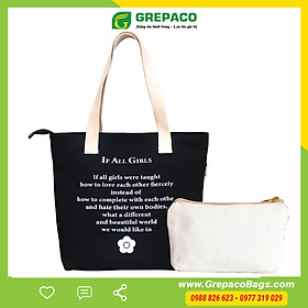 Mua Túi Tote Nữ Grepaco Xách Vải Bố Canvas Cao Cấp In Chữ Đẹp Đeo Chéo Vai Có Khóa Kéo Nhiều Ngăn Dùng Đi Học, Làm Công Sở, Du Lịch Phong Cách Thời...