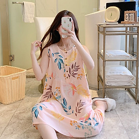Mua Váy đầm ngủ nữ mặc nhà, áo ngủ ba lỗ chất liệu Cotton lụa tự nhiên thoáng mát mã VAV0392 - M06 Hồng sen hoa tại MELINFA