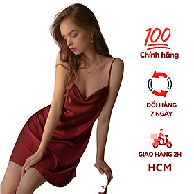 Mua Váy ngủ nữ, váy 2 dây quyến rũ VILADY - V117 màu đỏ thiết kế cổ đổ sang chảnh sexy, chất liệu lụa Pháp (lụa latin) cao cấp - L tại VILADY OFFICIAL